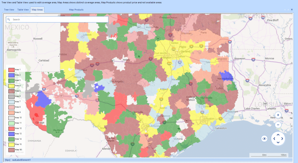 color coded vendor coverage map